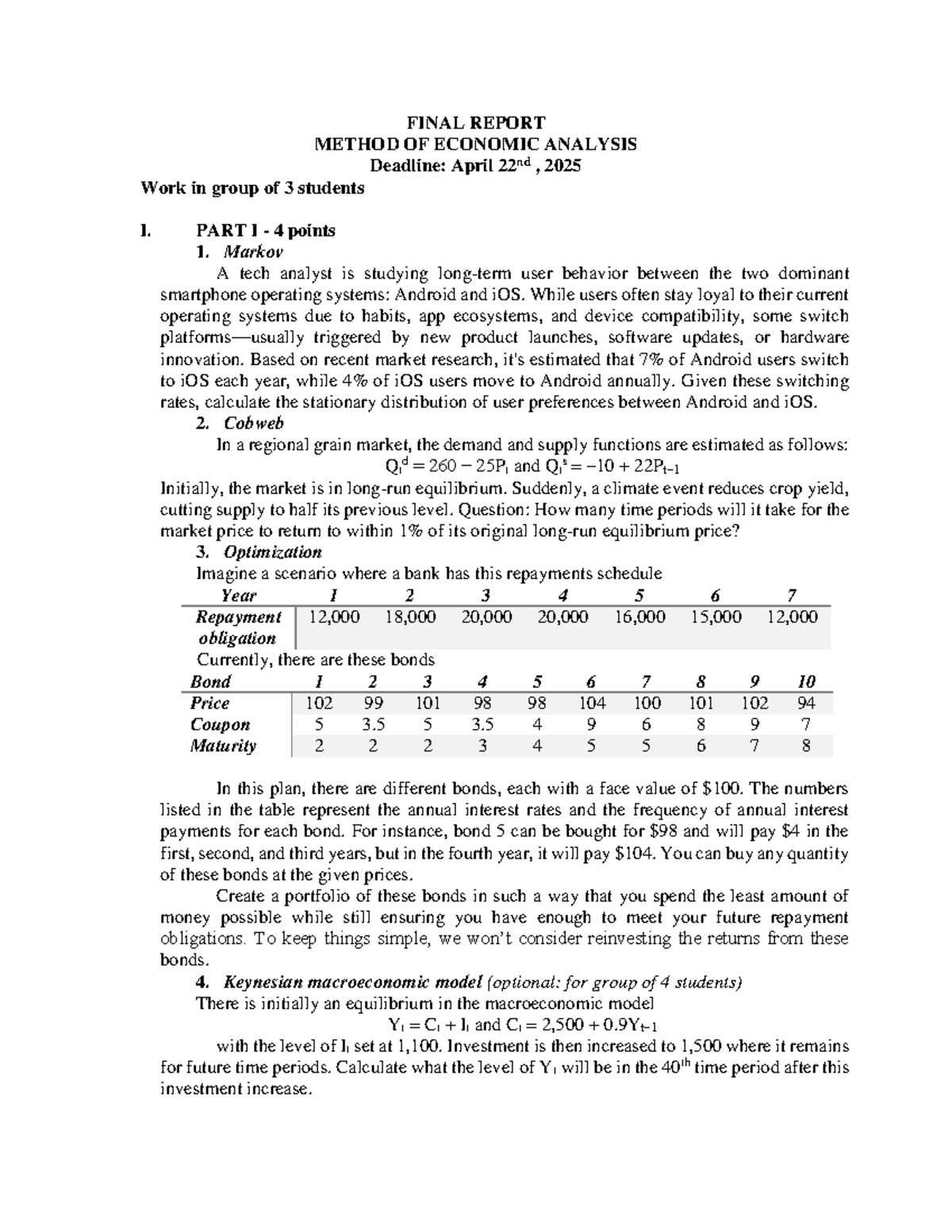 Final report: Method of economic analysis (ECO 301) - Studocu