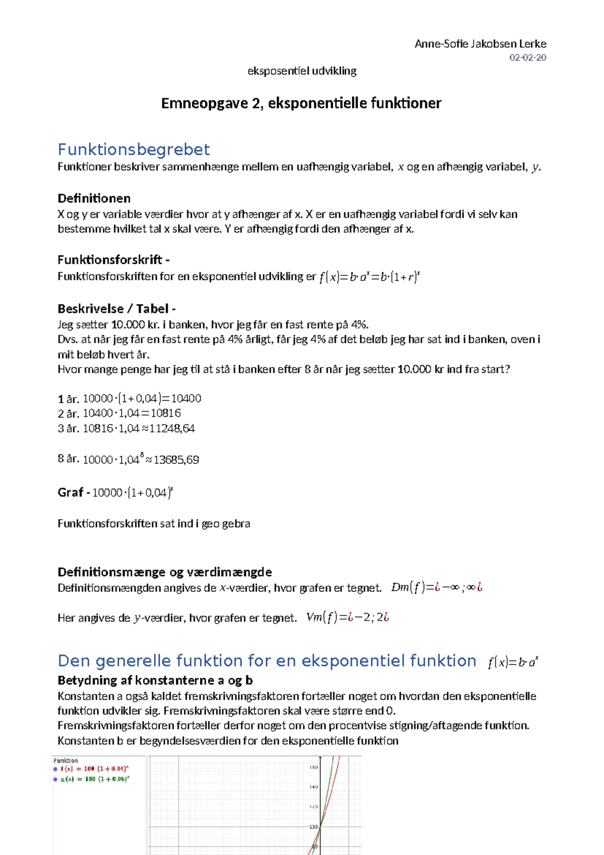 Emneopgave 2: Eksponentielle Funktioner og Udvikling i Matematik - Studocu