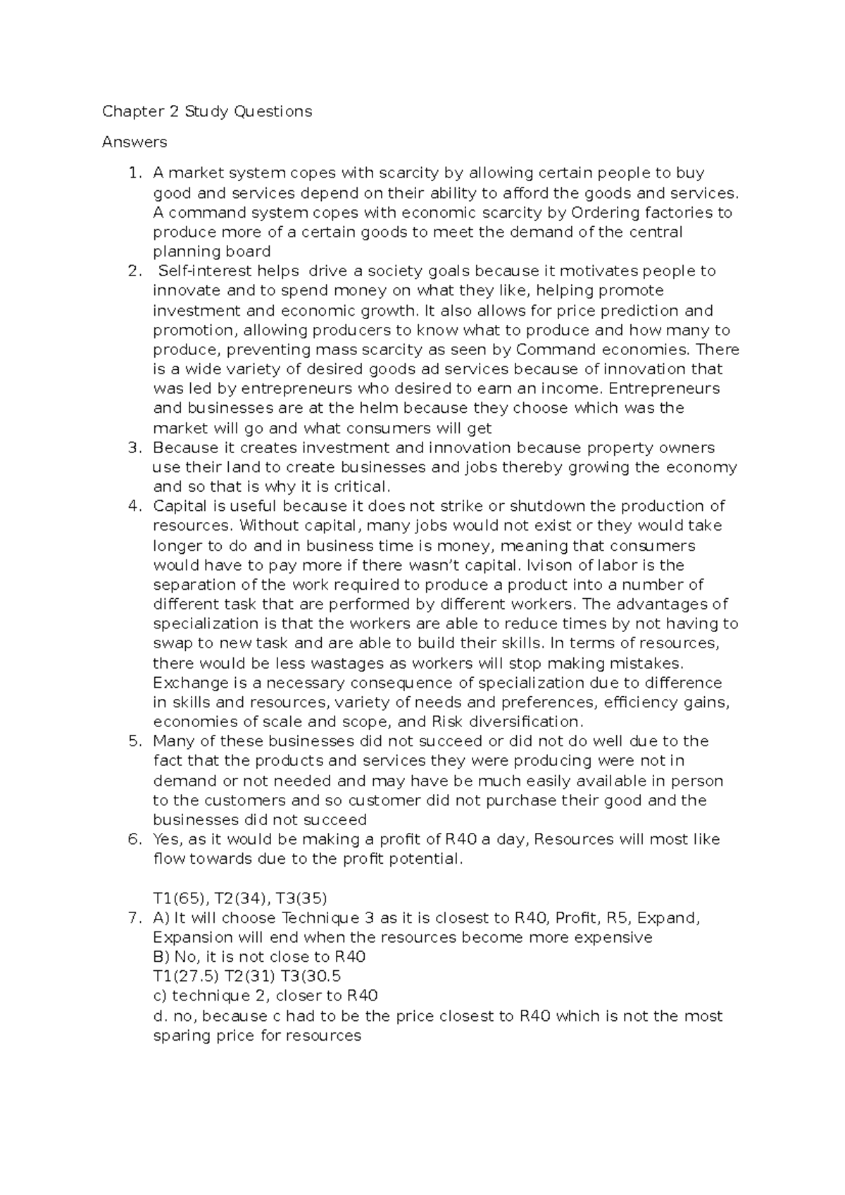 Chapter 2 Study Questions & Answers for Economics 101 - Studocu