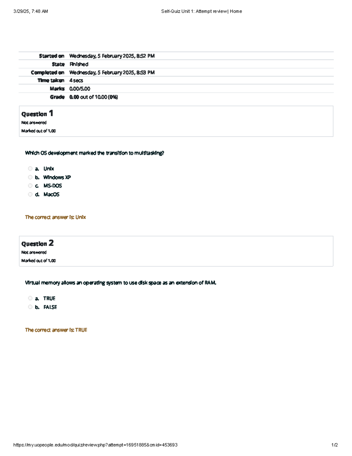 Self-Quiz Unit 1 Review: Attempt Analysis & Feedback - Studocu