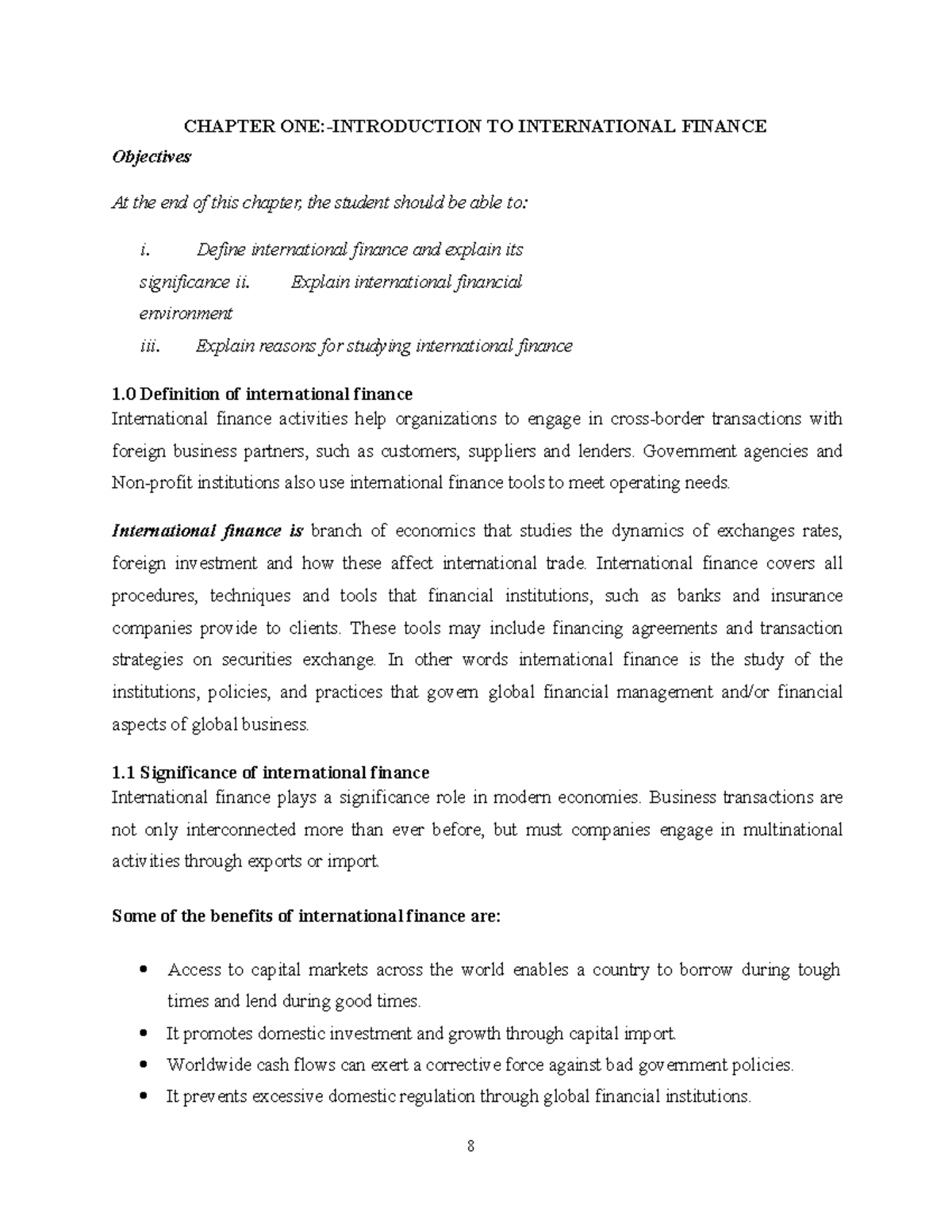 ECO 415 - Chapter 1: Introduction to International Finance Notes - Studocu