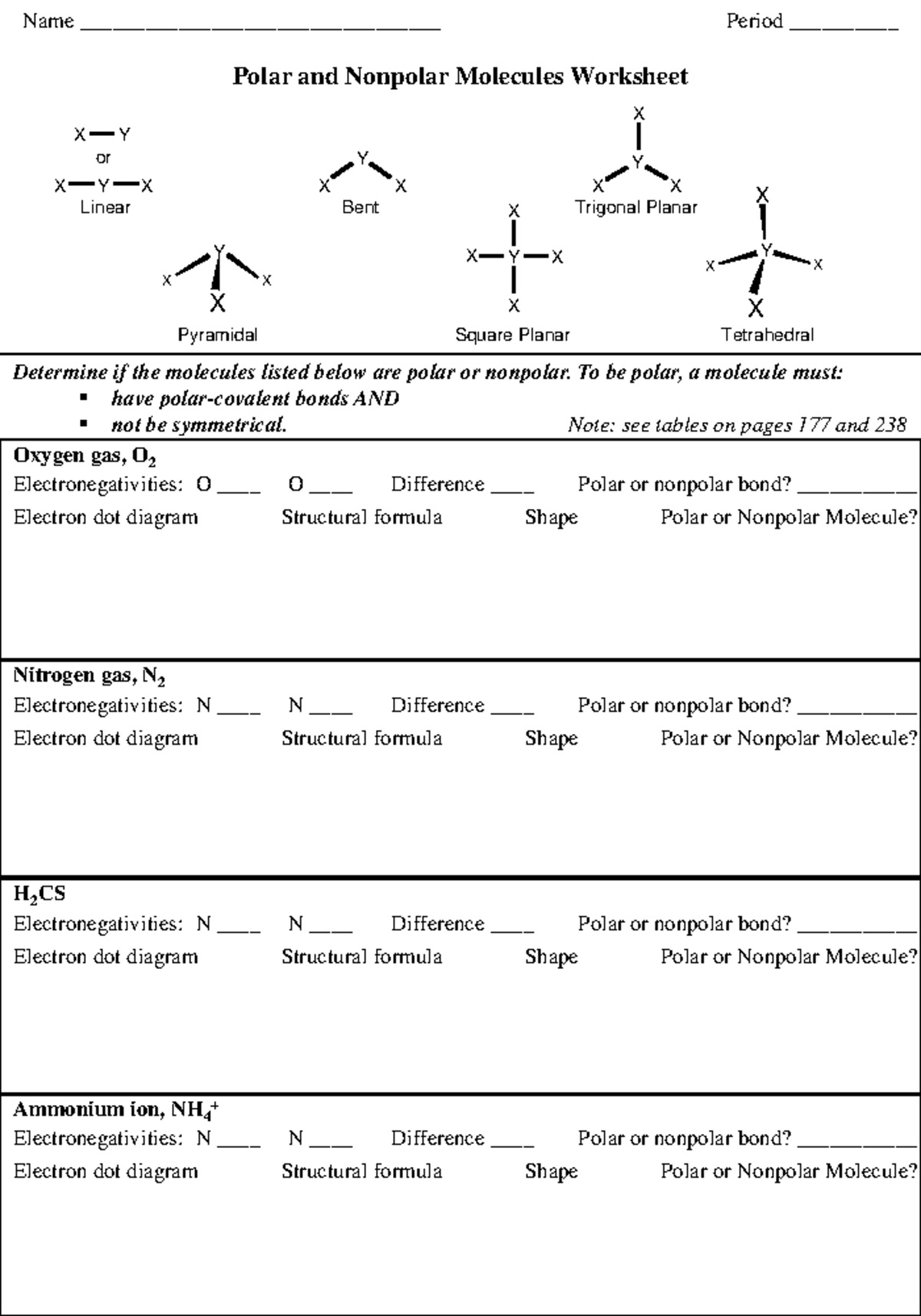 Polar and Nonpolar Molecules Worksheet (Science 4.2) - Studocu