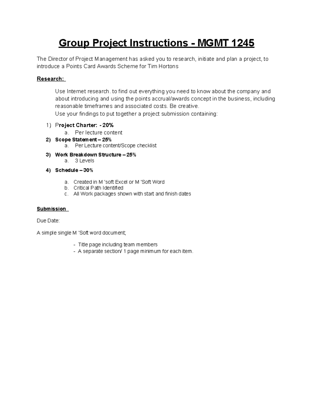 MGMT1245 Group Project: Points Card Awards Scheme Plan - Studocu