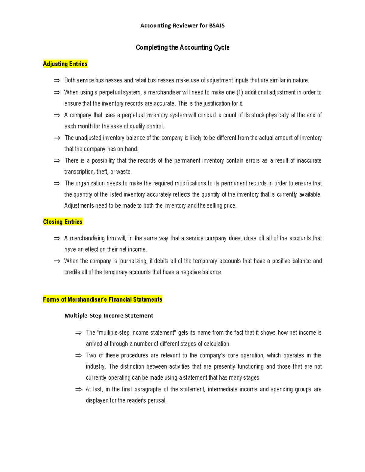 BSAIS Accounting Final Exam Review: Completing the Accounting Cycle ...
