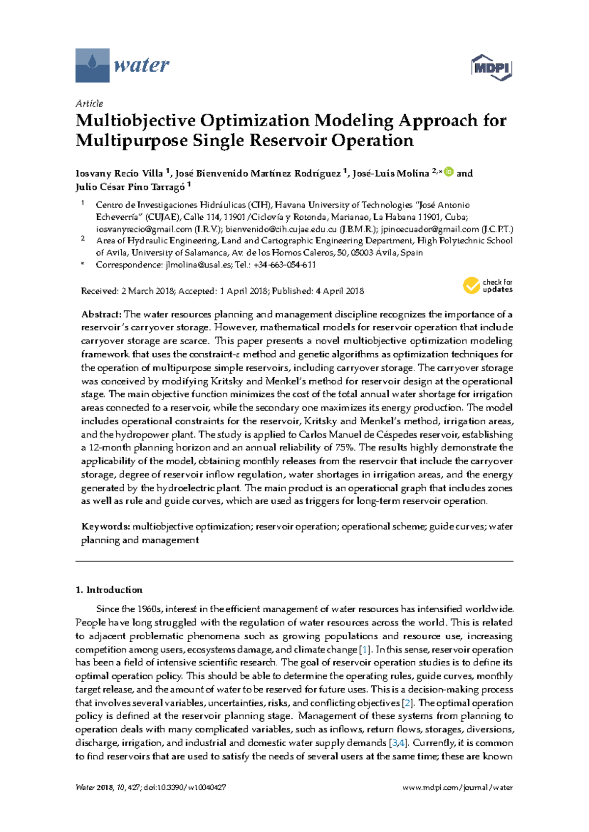 Multiobjective Optimization for Reservoir Operation: A Case Study on ...