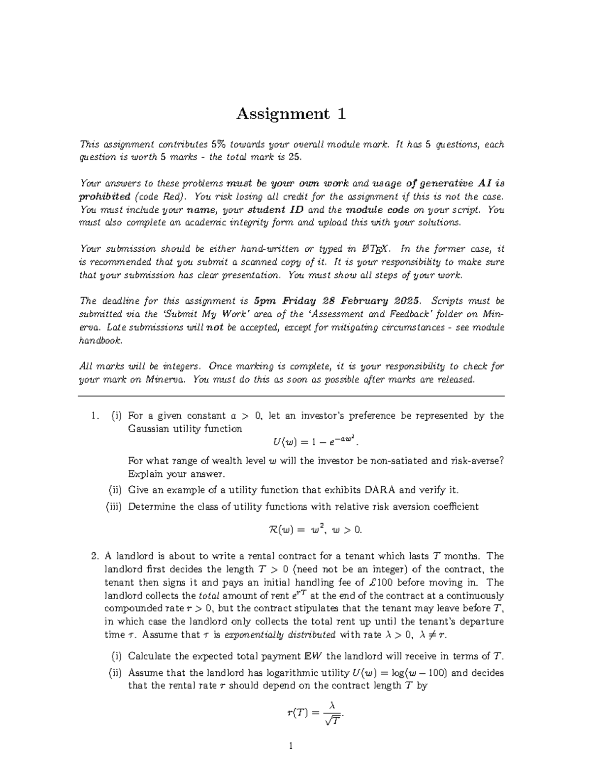 Coursework 1 - Assignment 1 This assignment contributes 5% towards your ...