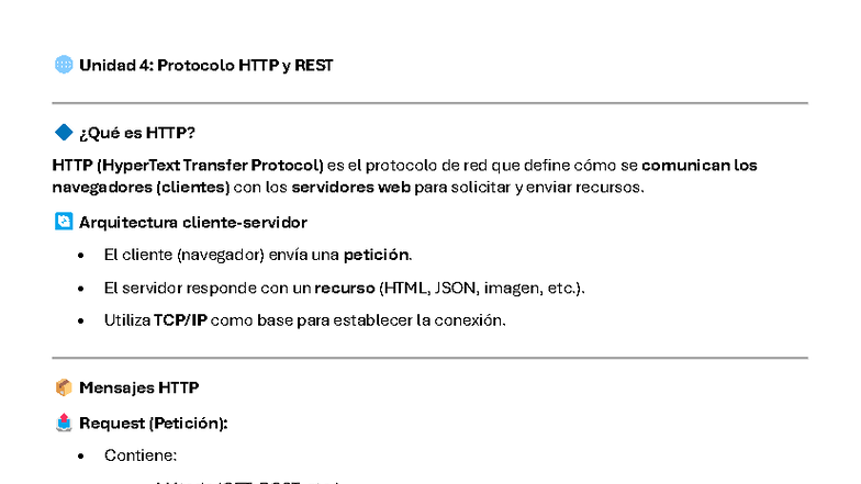 Unidad 4: Protocolo HTTP y Principios de REST - Studocu
