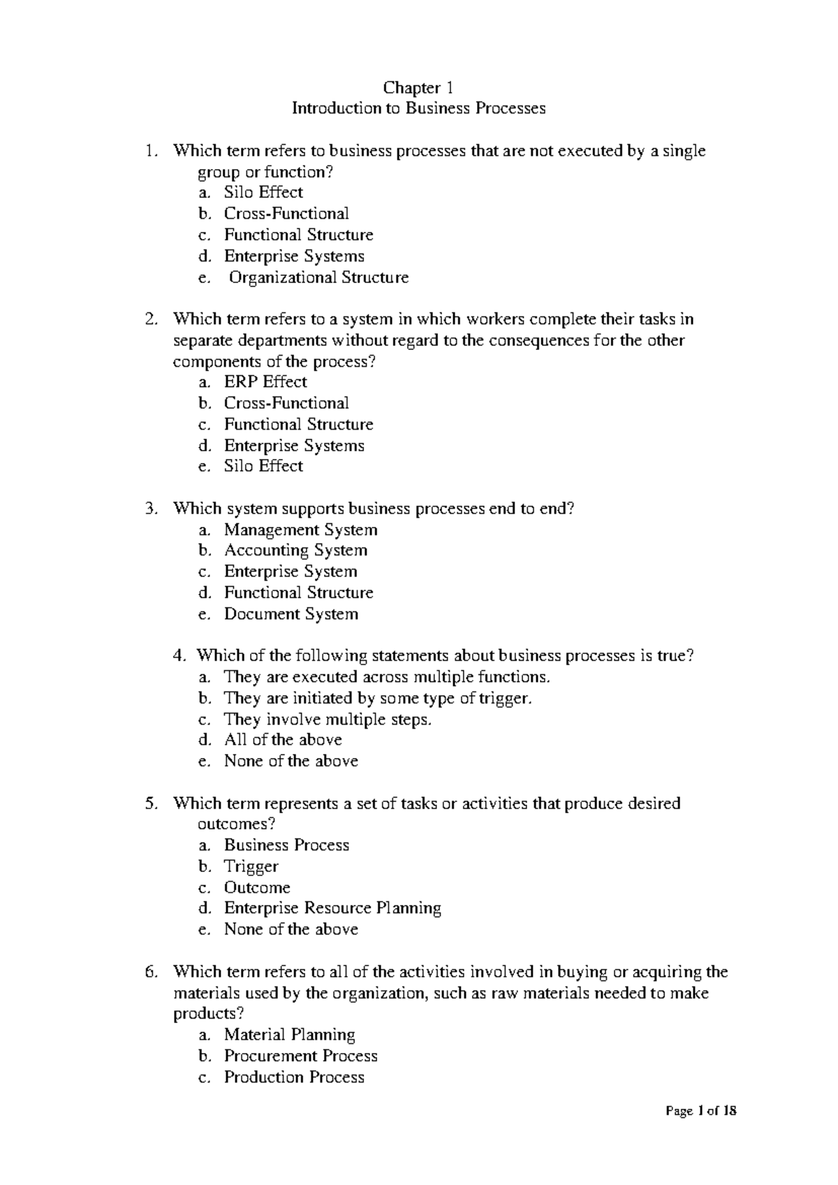 Final Exam Study Guide for BIS: Business Processes Overview - Studocu