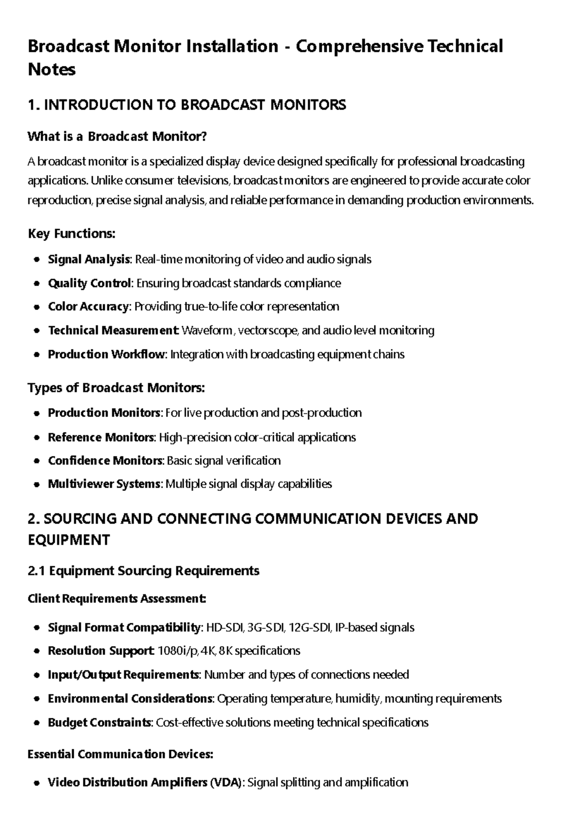 Broadcast Monitor Installation (TECH 101) - Comprehensive Technical ...