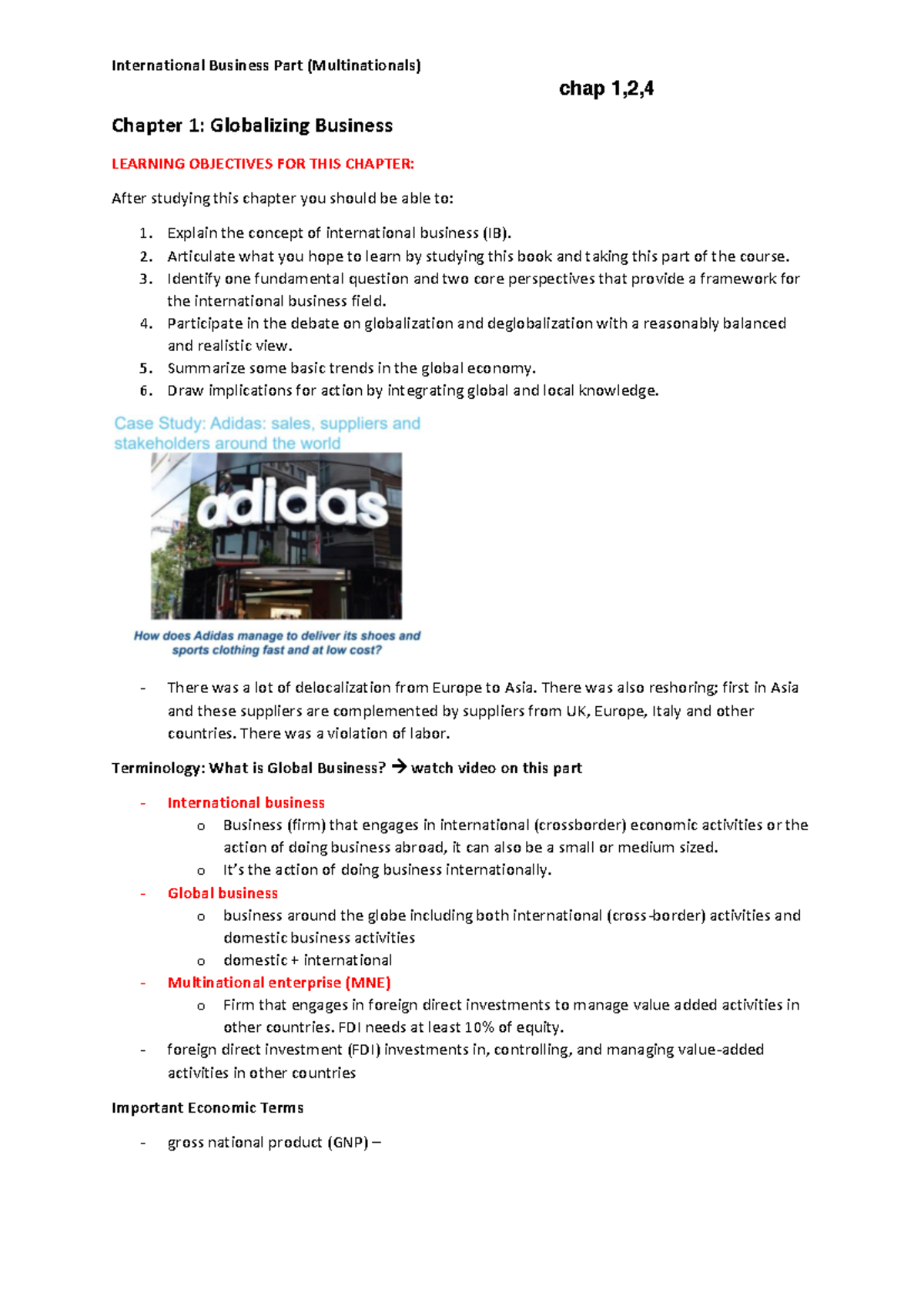 International Business Summary - Chapter 1 Overview by Prof. Sels - Studocu