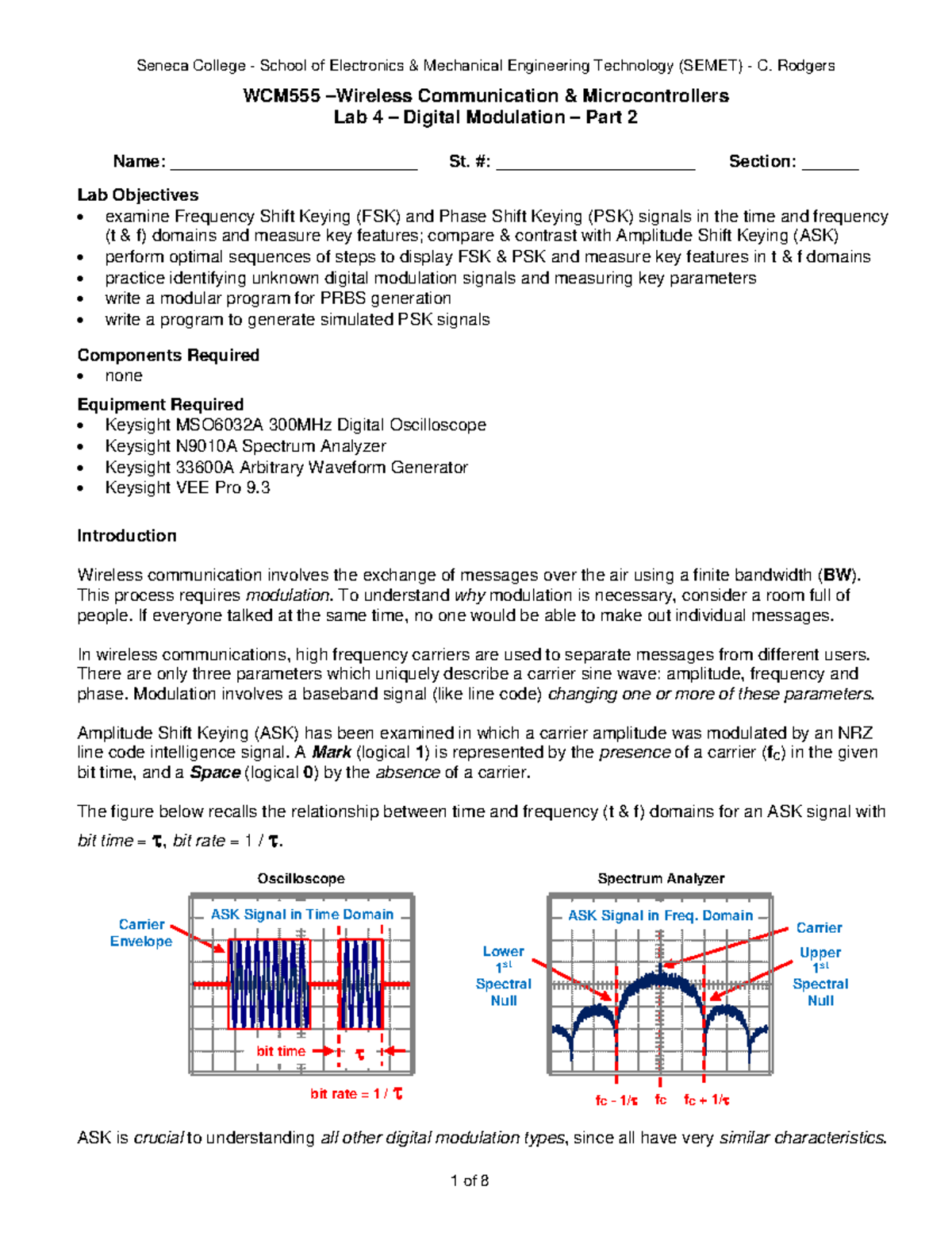 WCM555 Lab 4 - Digital Modulation: FSK & PSK Analysis - Studocu