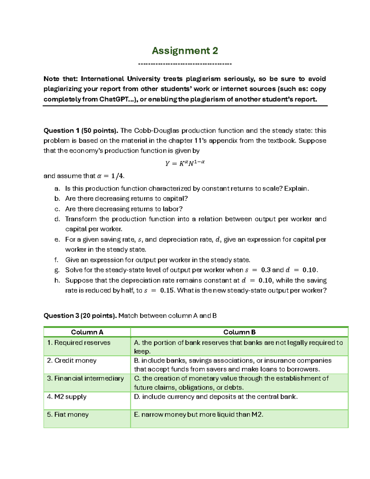 Assignment 2 - Intermediate Macroeconomics Analysis and Questions - Studocu