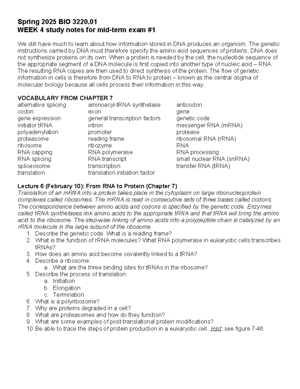 Spring 2025 BIO 3220 Week 4 Midterm Exam #1 Study Notes - Studocu
