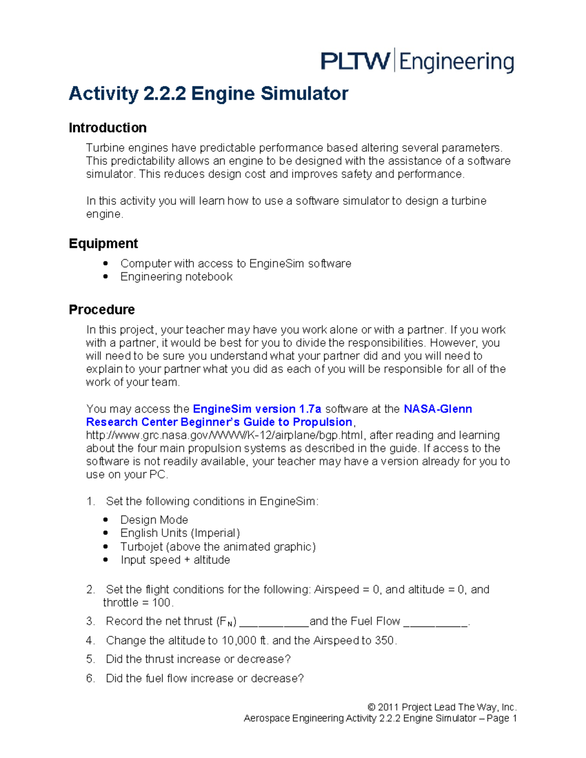 Aerospace Engineering Activity 2.2: Using the Engine Simulator - Studocu