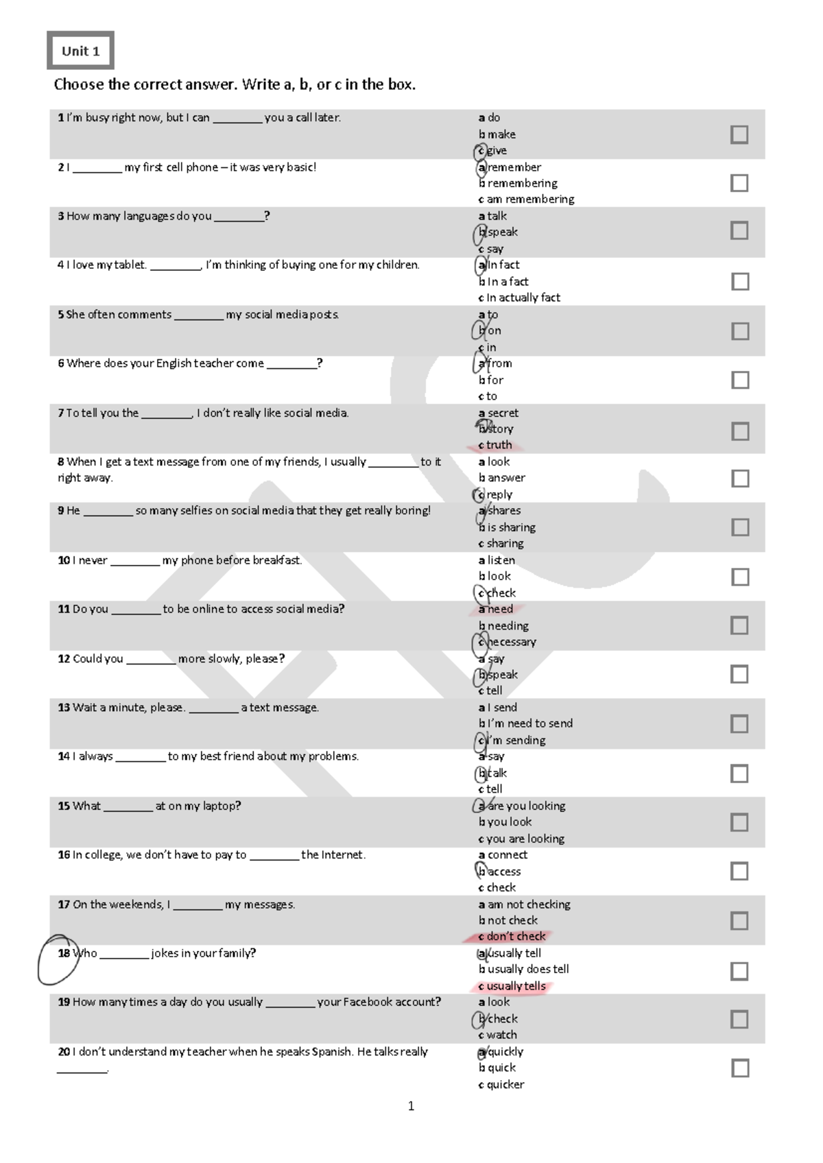 Unit Test U1: Choose the Correct Answer (Version A) - Studocu
