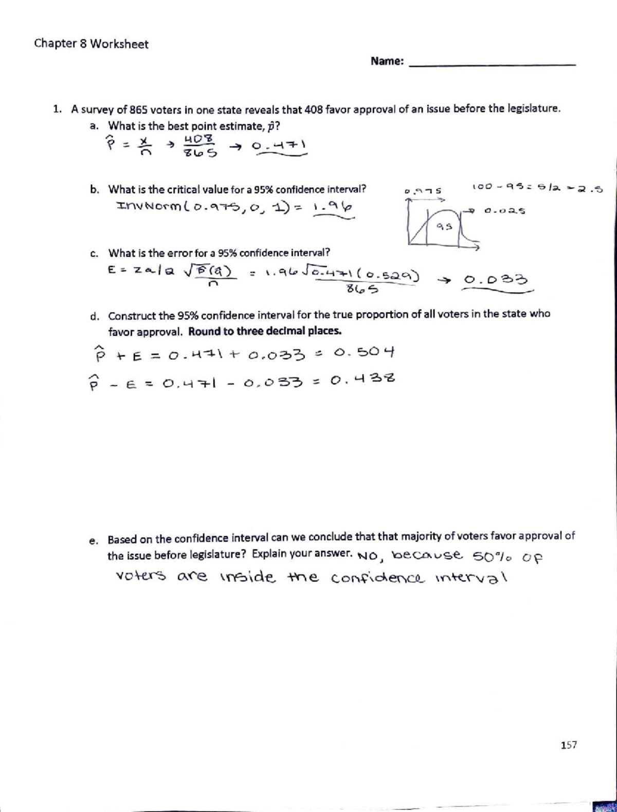 Chapter 8 Worksheet: Confidence Intervals and Estimates - Studocu
