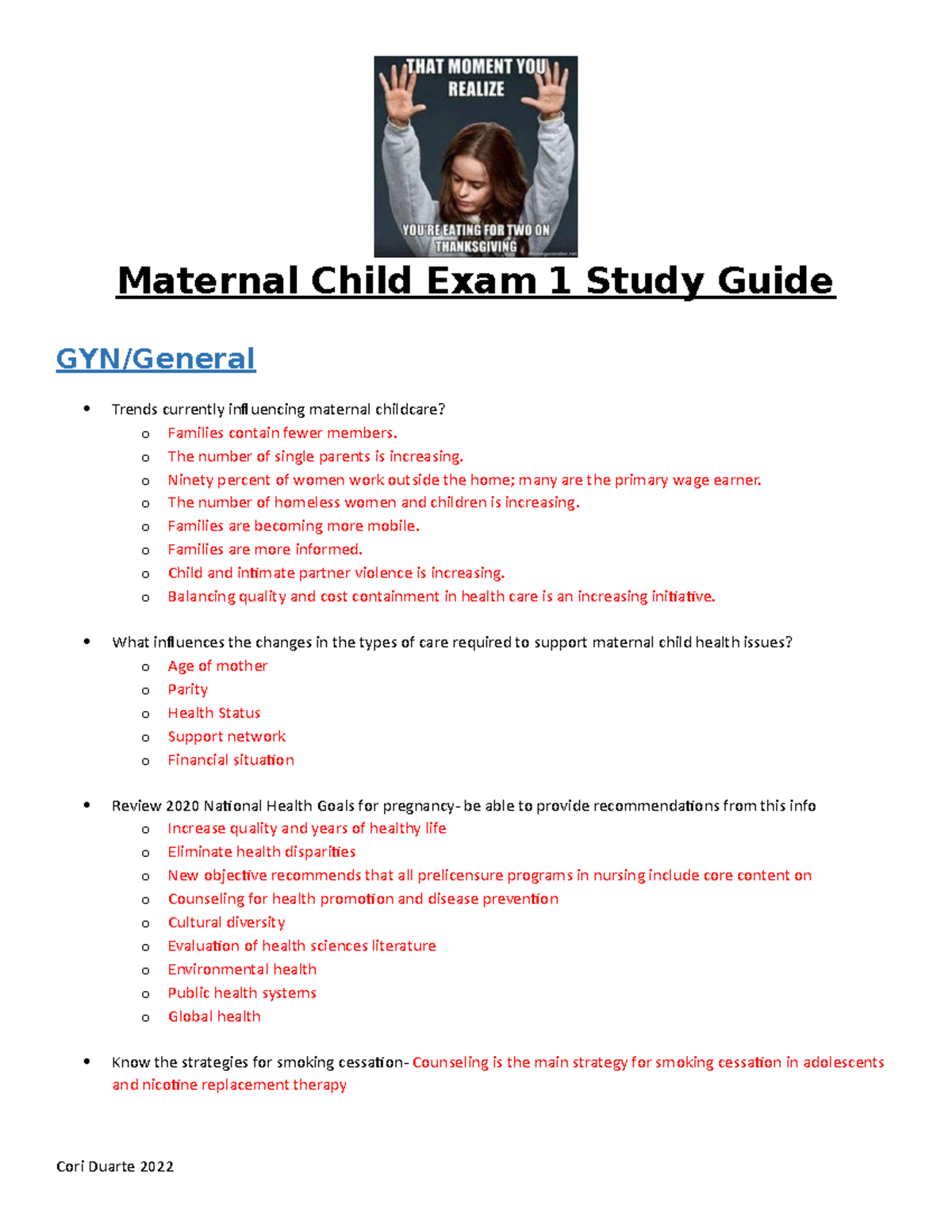 Maternal exam 1 study guide - Maternal Child Exam 1 Study Guide GYN ...