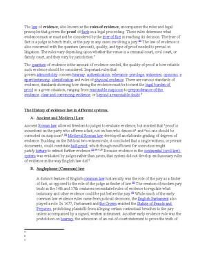 [Solved] Explain the development types and scope of evidence in law and ...