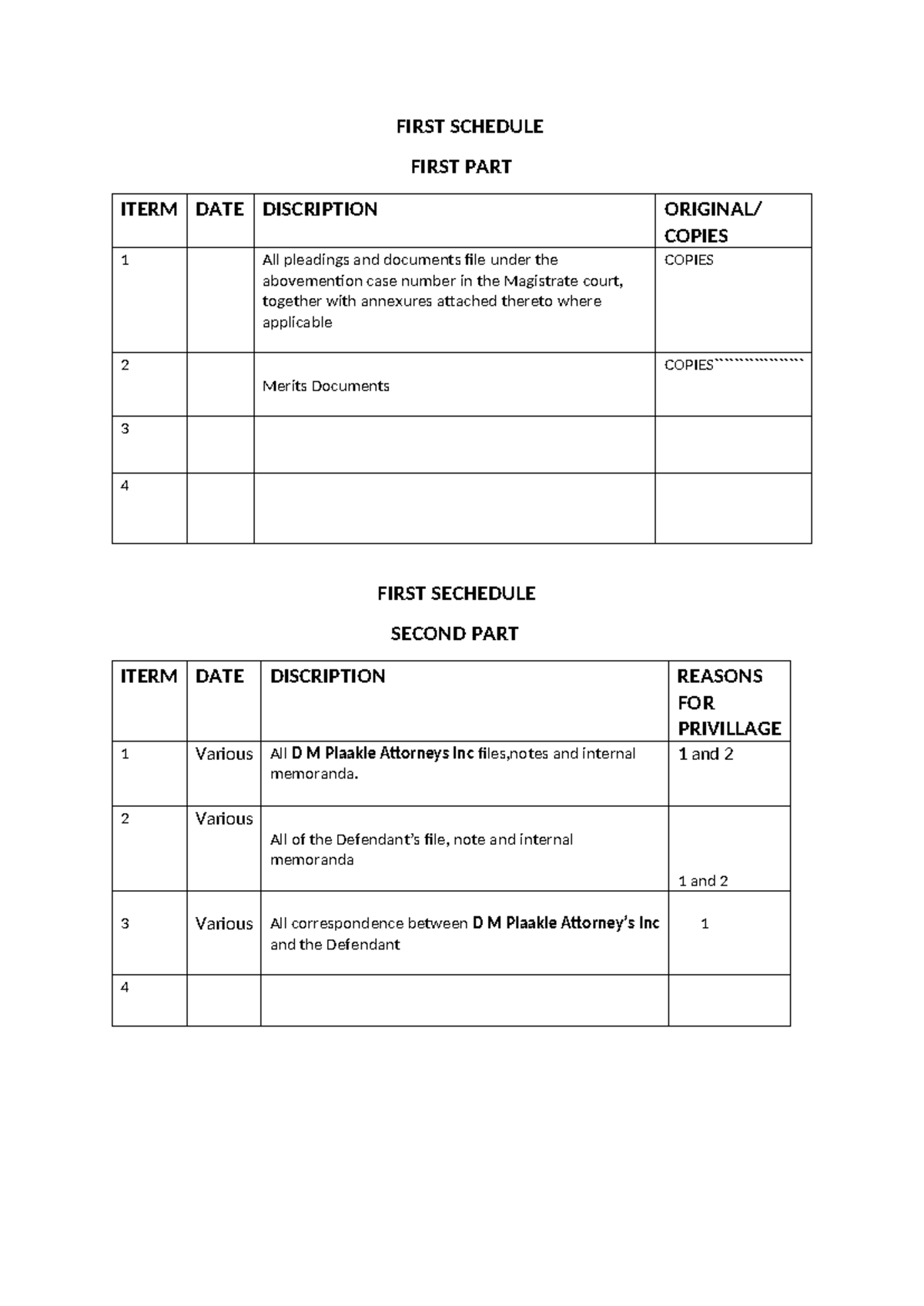 First Schedule Grainco - FIRST SCHEDULE FIRST PART ITERM DATE ...