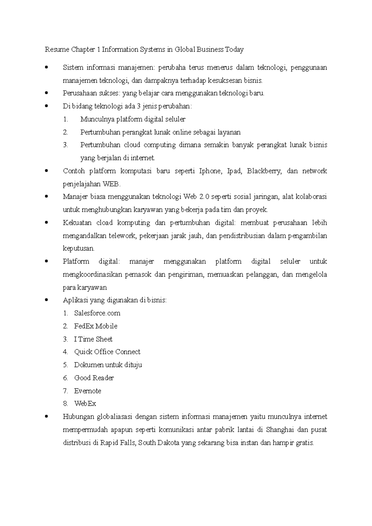Resume Chapter 1: Information Systems in Global Business Today - Studocu