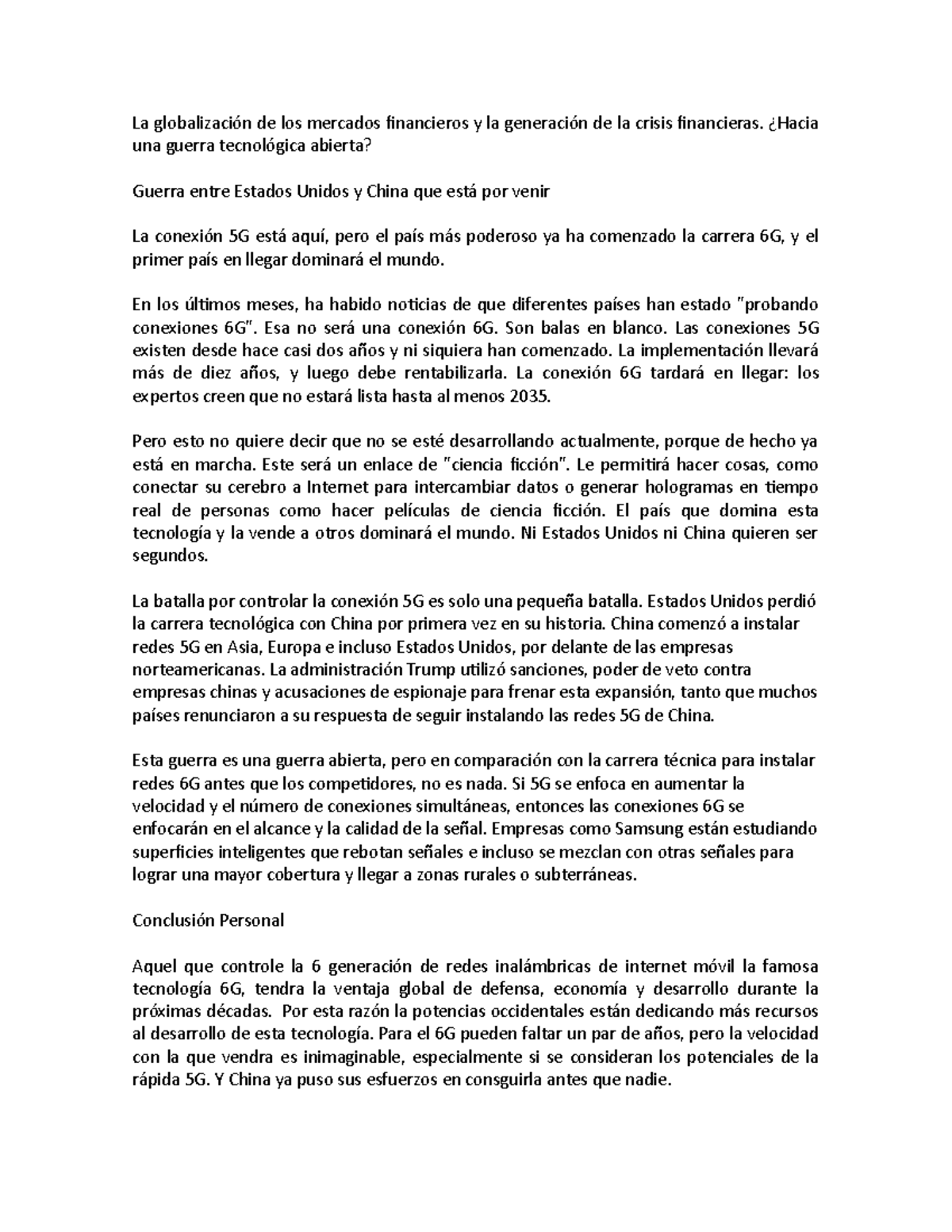 La globalización de los mercados financieros y la generación de la ...