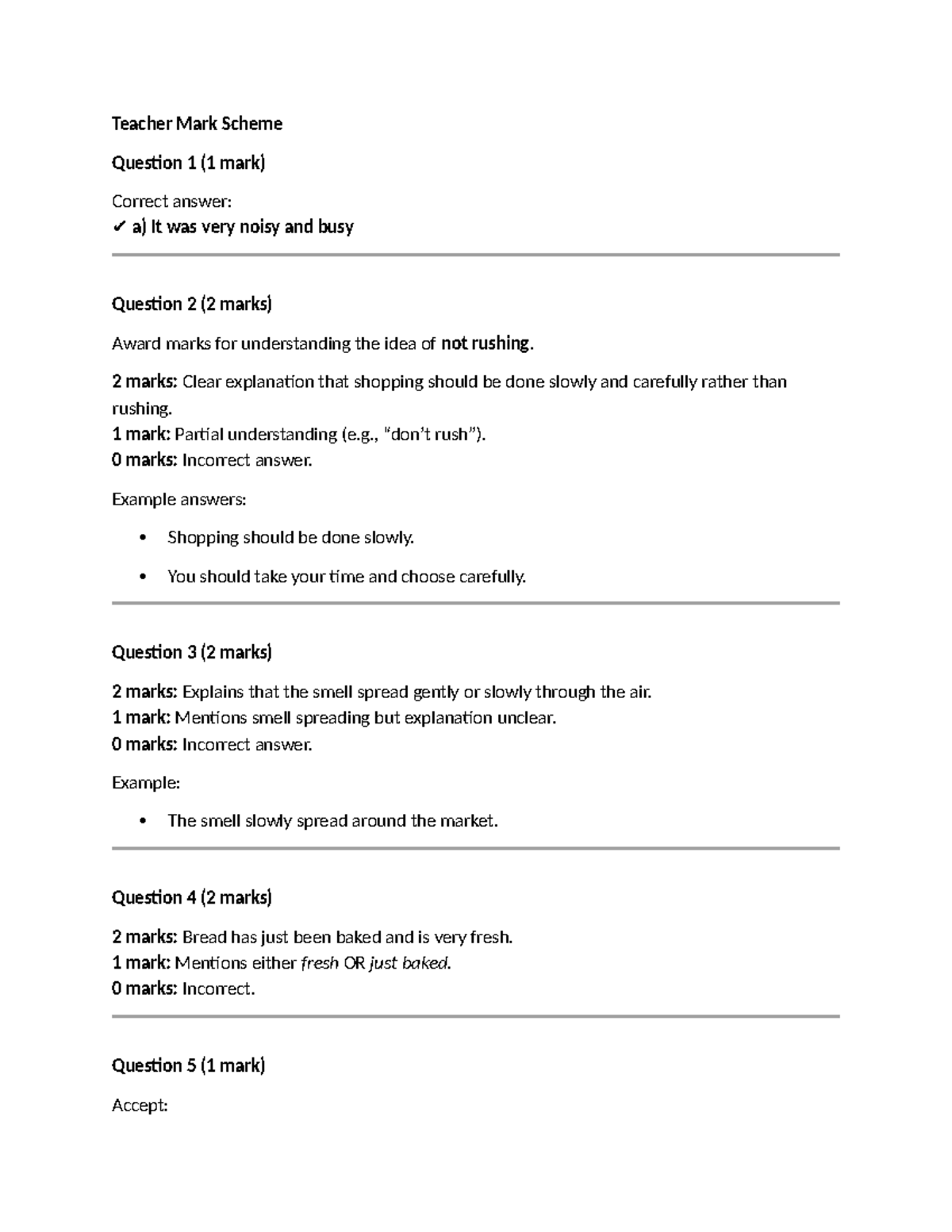 Comprehension 8 - Teacher Mark Scheme for Exam Preparation - Studocu