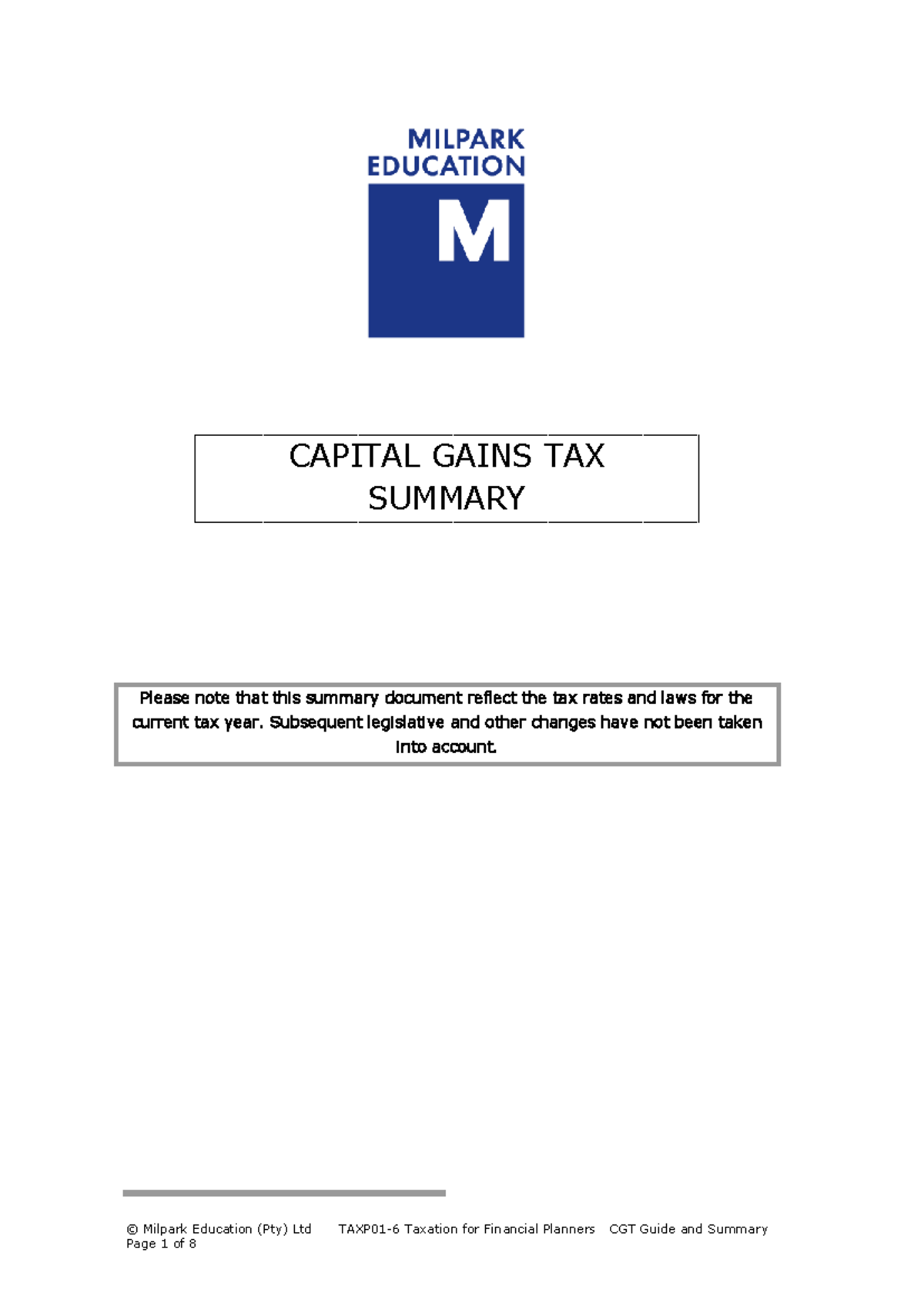 TAXP01-6 2022 CGT Guide and Summary for Financial Planners - Studocu