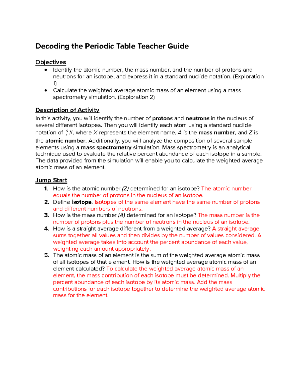 Virtual Investigation Answer Key for Decoding the Periodic Table - Studocu