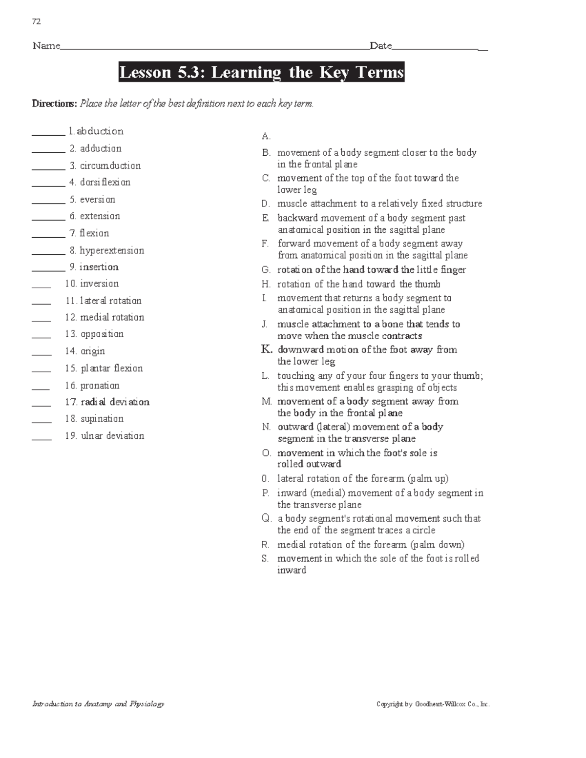 Key Terms 5 - Notes: Anatomy & Physiology (Lesson 5.3) Definitions ...