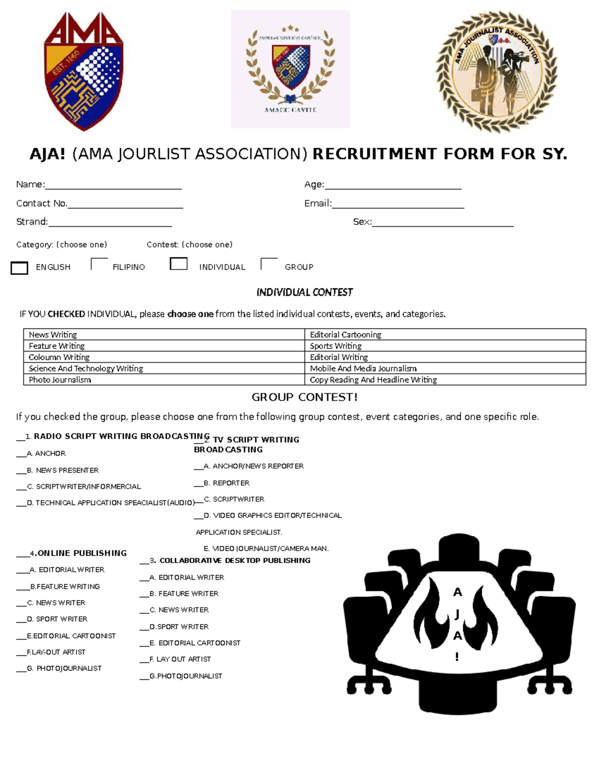 AJA! (AMA JOURNALIST ASSOC.) Recruitment Form for SY - Studocu