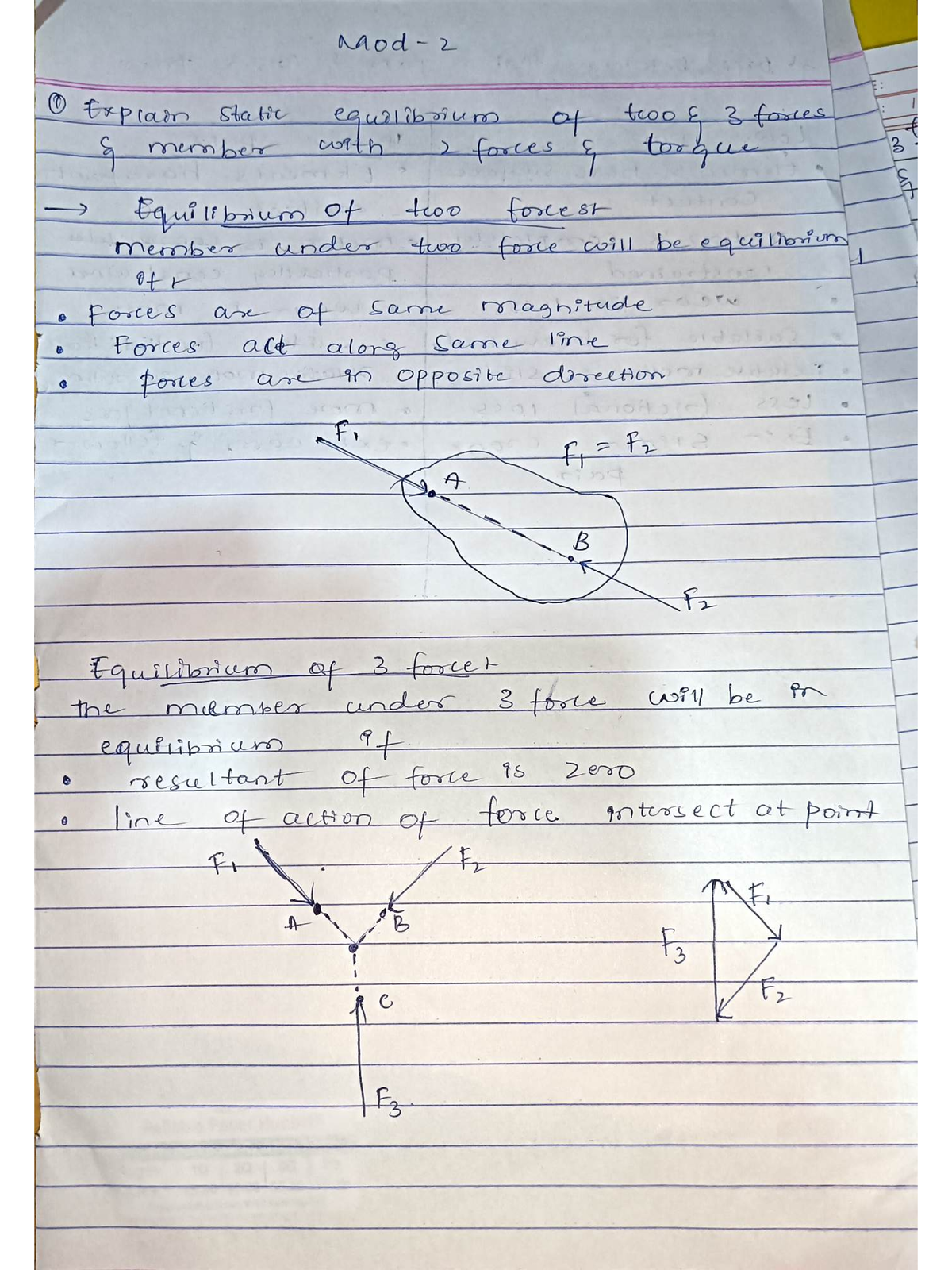 TOM MOD-2: Understanding Static Equilibrium of Two and Three Force ...