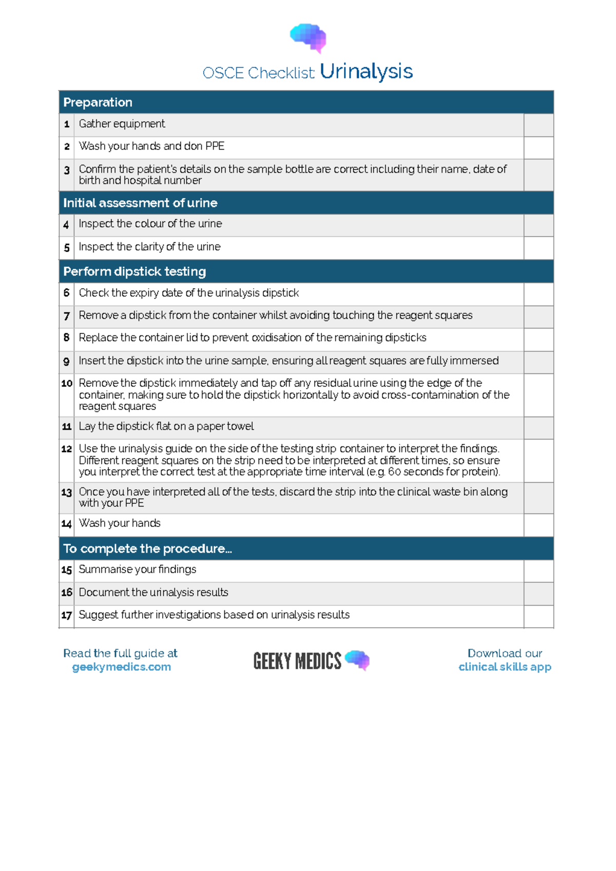 OSCE Checklist: Urinalysis Preparation and Procedure Guide - Studocu