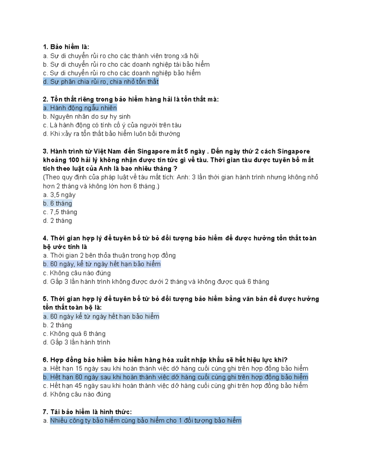 TN Bảo Hiểm - Trắc nghiệm Bảo Hiểm Hàng Hải và Tổn Thất Chung - Document Preview