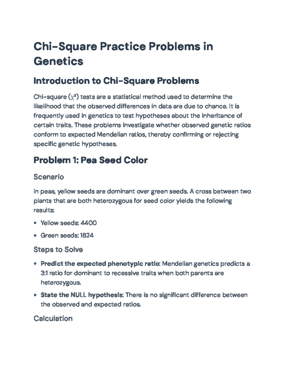 Chi-Square Problems in Genetics: Analyzing Mendelian Ratios - Chi ...