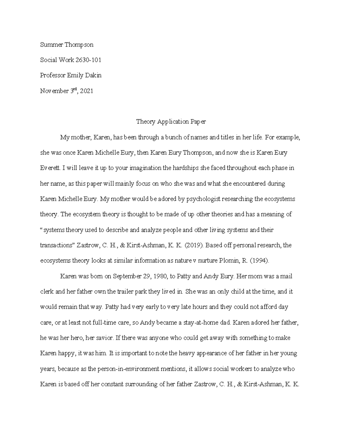 SWK 2630 Theory Application Paper: Analyzing Ecosystem