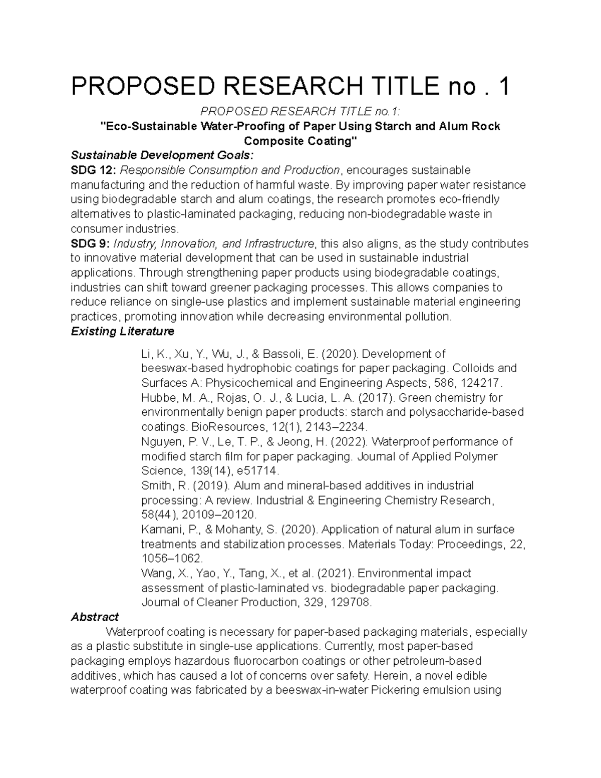 Research on Biodegradable Waterproof Coatings for Paper Using Starch ...