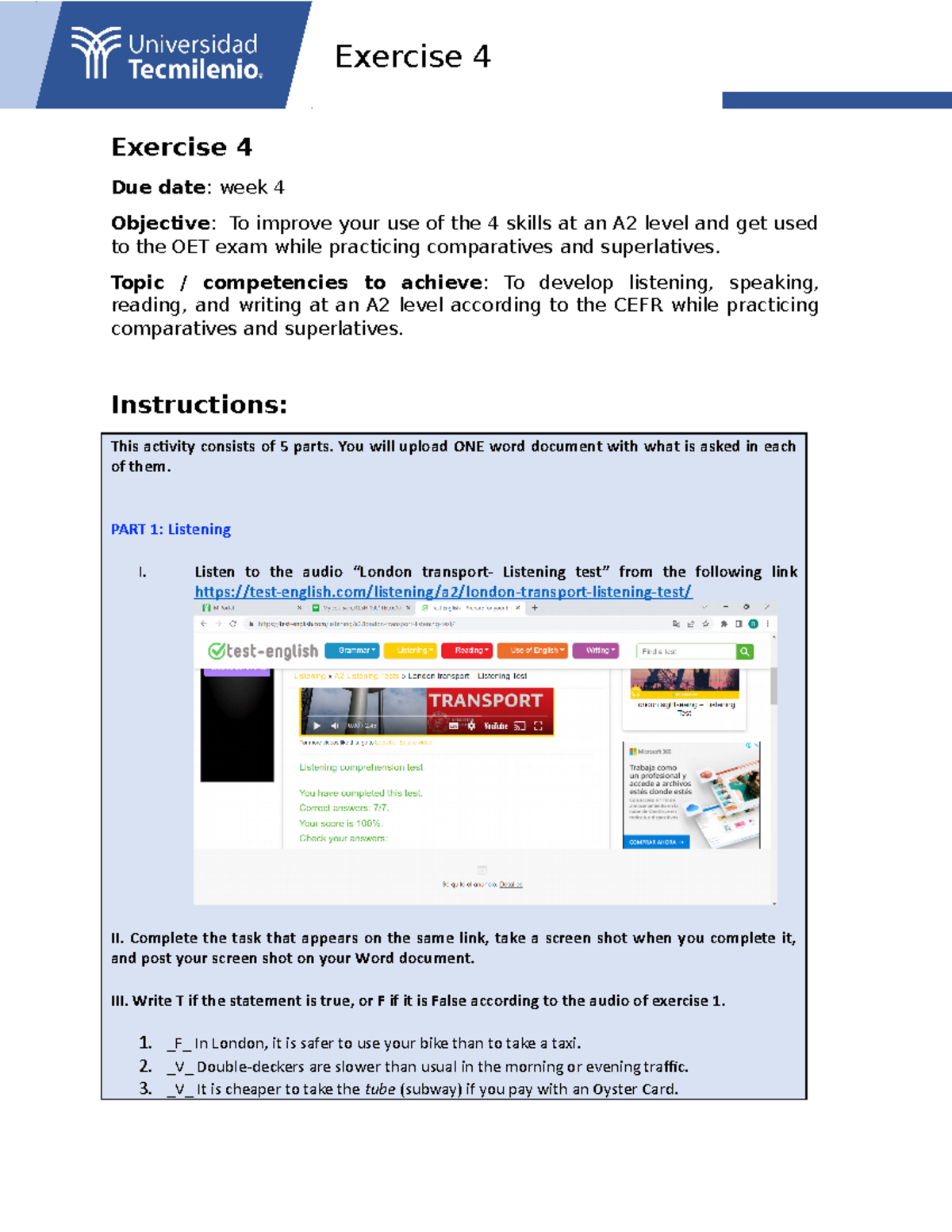 Exercise 4: A2 Listening, Reading, and Writing Skills Development - Studocu
