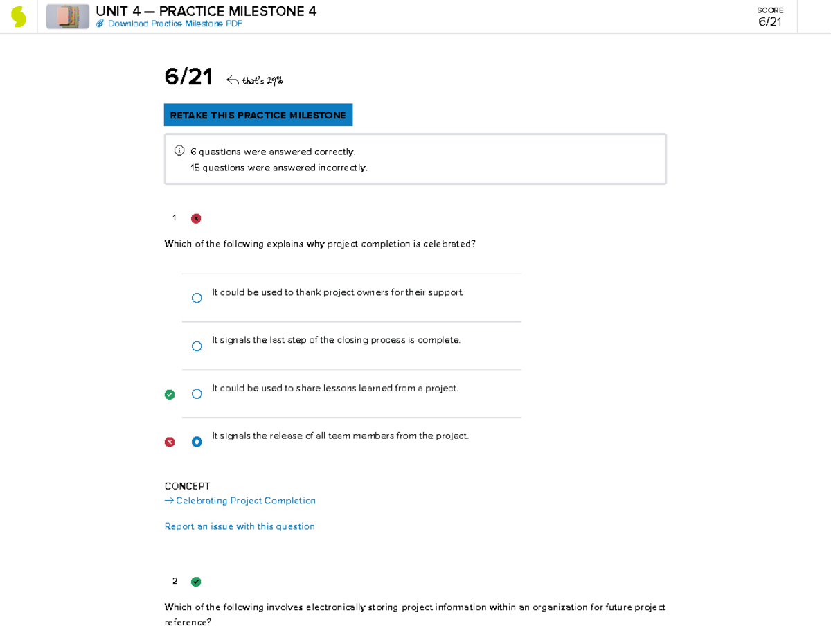 Sophia Project Management Practice Milestone 4-7 Review Summary - Studocu