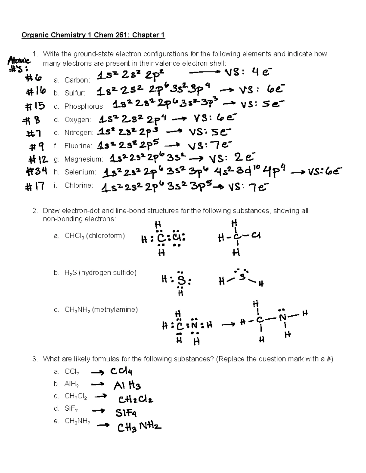 Chem 261: Organic Chemistry Chapter 4 Part 2 Worksheet Analysis - Studocu