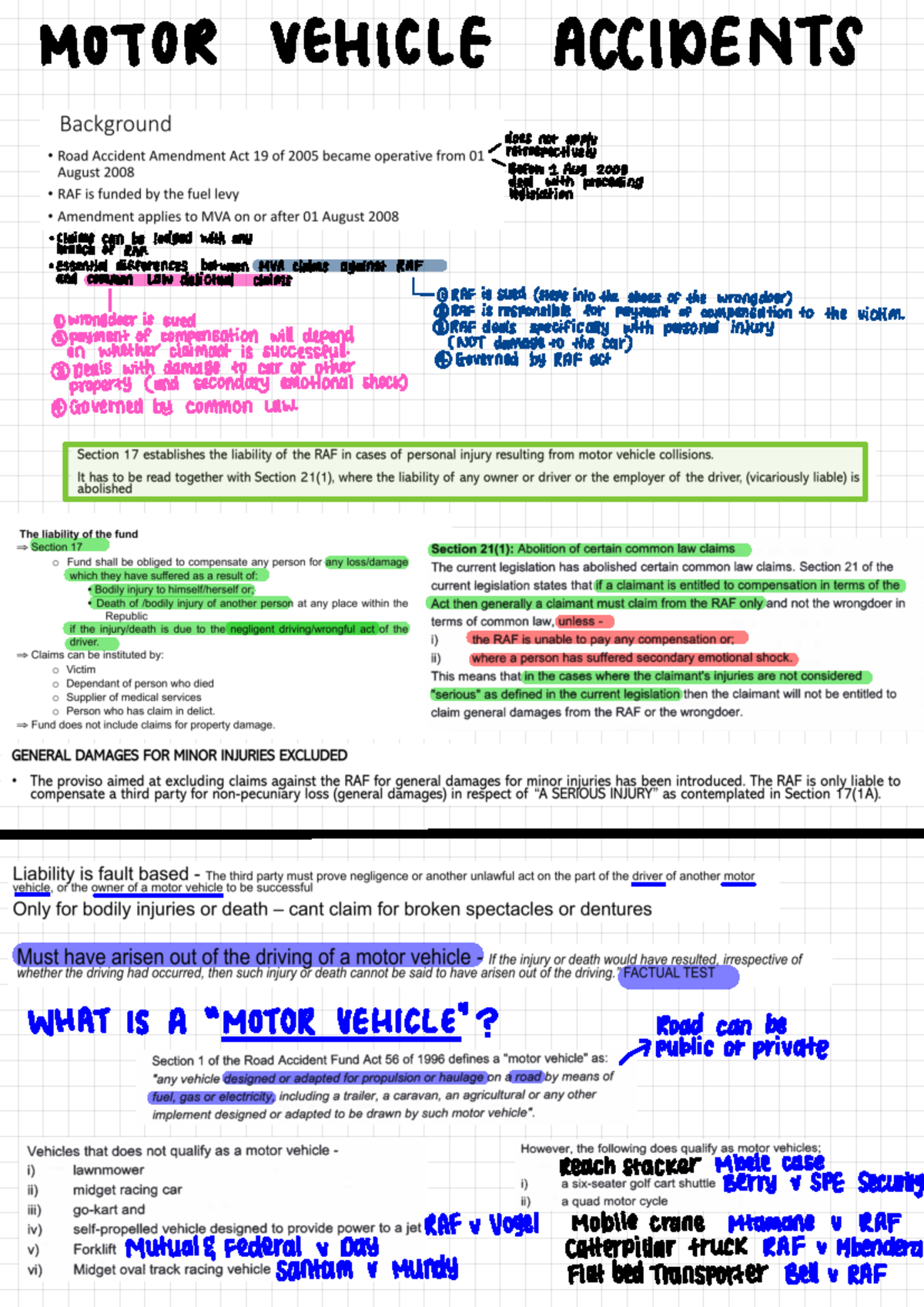 MVA Claims and RAF Guidelines: Essential Notes and Procedures - Studocu