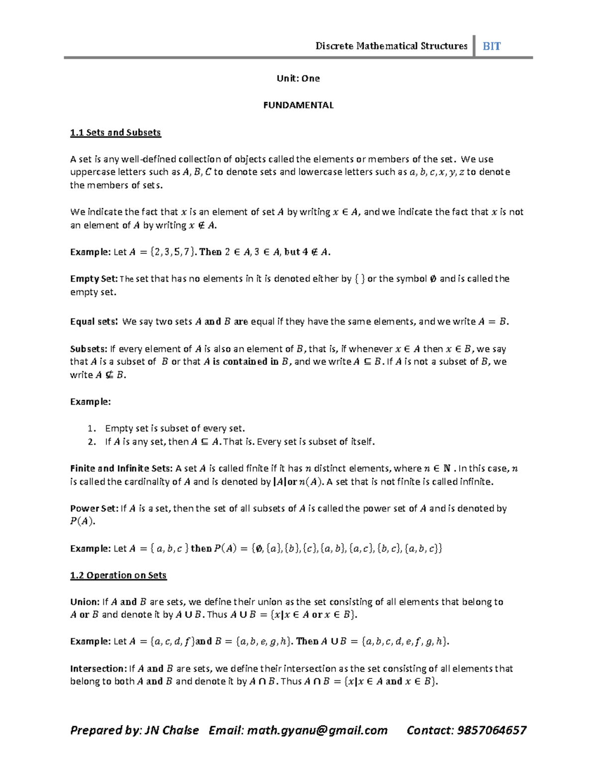 Discrete Mathematics BIT Notes 2075 by JN Chalse - Studocu