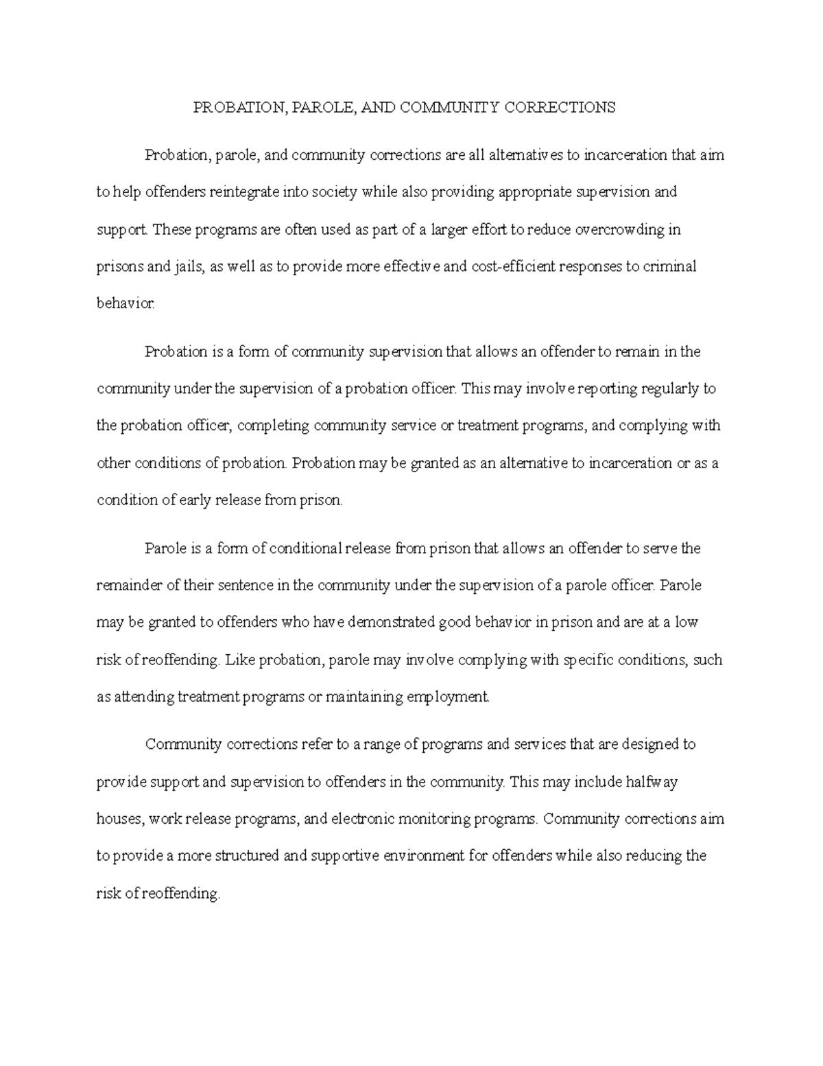 Probation, Parole & Community Corrections: An Essay Overview - Studocu