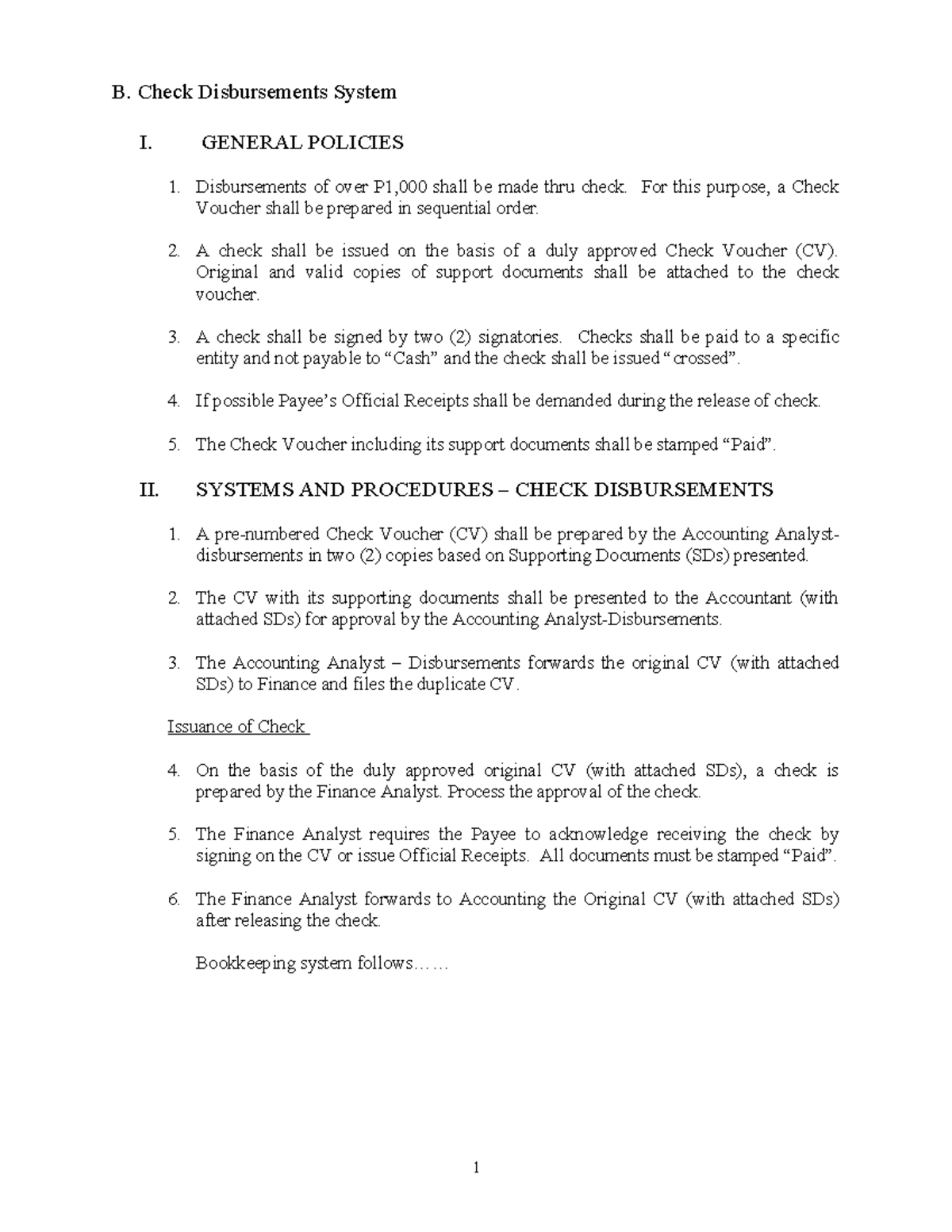 Check Disbursements System: Policies & Procedures Guide - Studocu