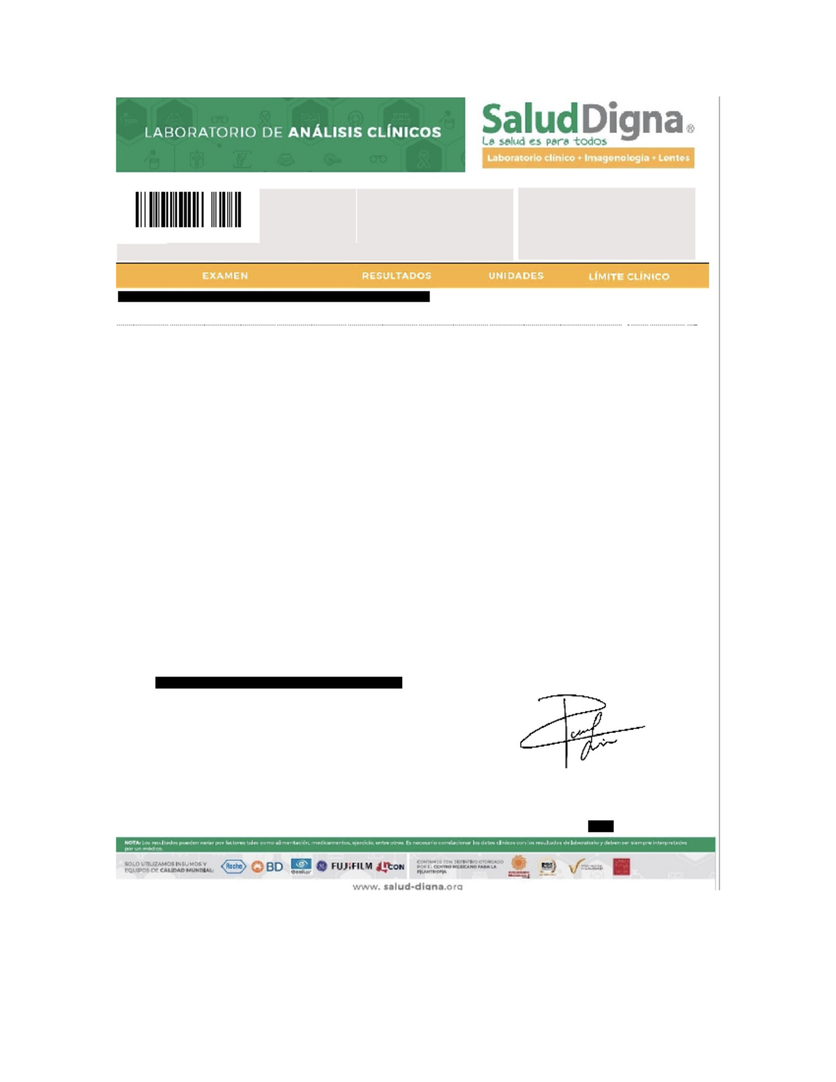 Doc1 - fdsaf - LABORATORIO DE ANÁLISIS CLÍNICOS SaludDigna R La salud ...