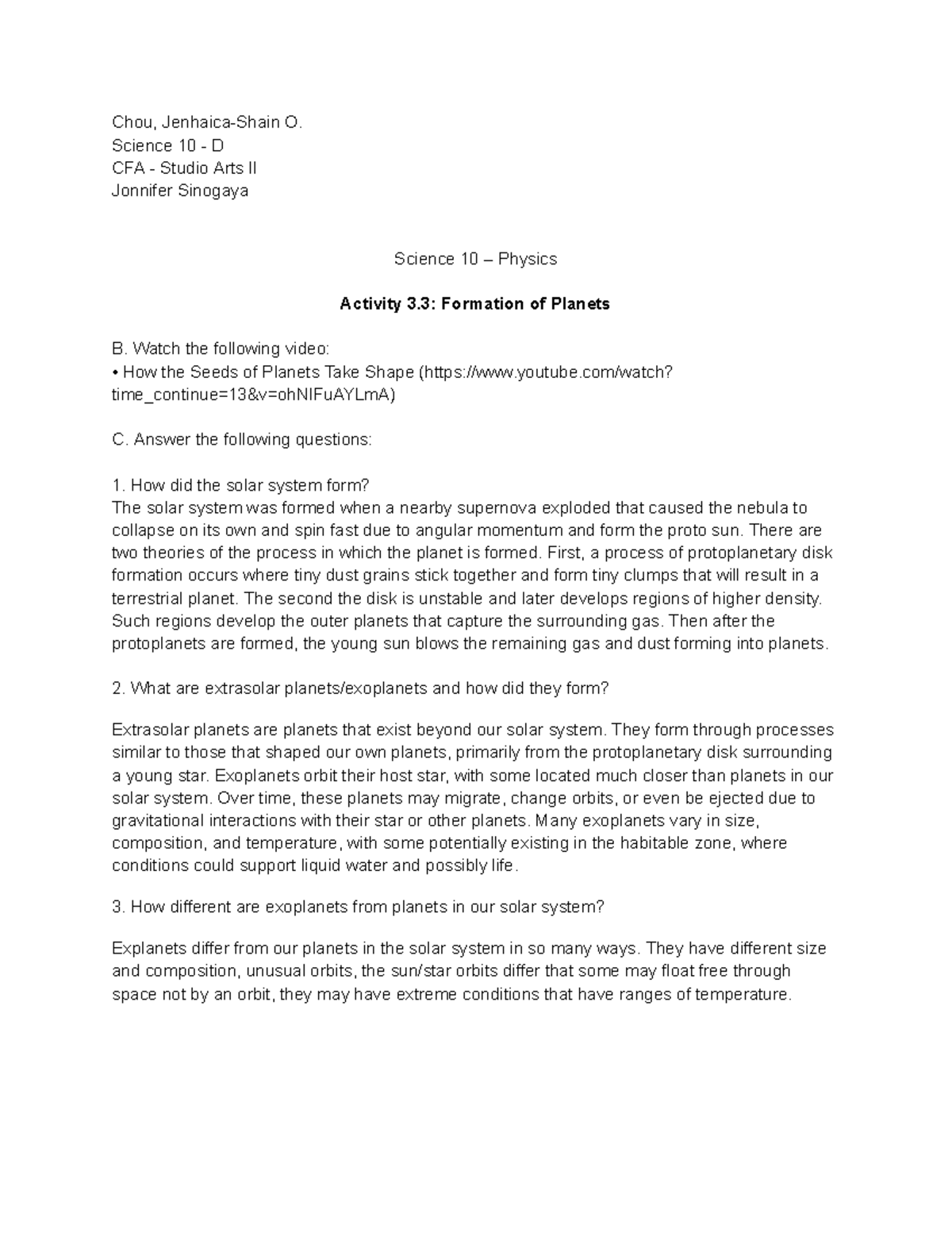 Science 10 Activity 3 - Chou, Jenhaica-Shain O. Science 10 - D CFA ...