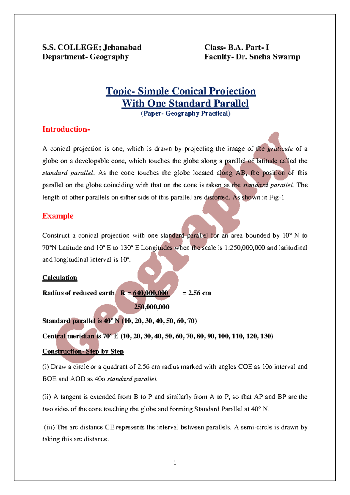 880313300 Simple Conical Projection with One Standard Parallel - B.A(H ...