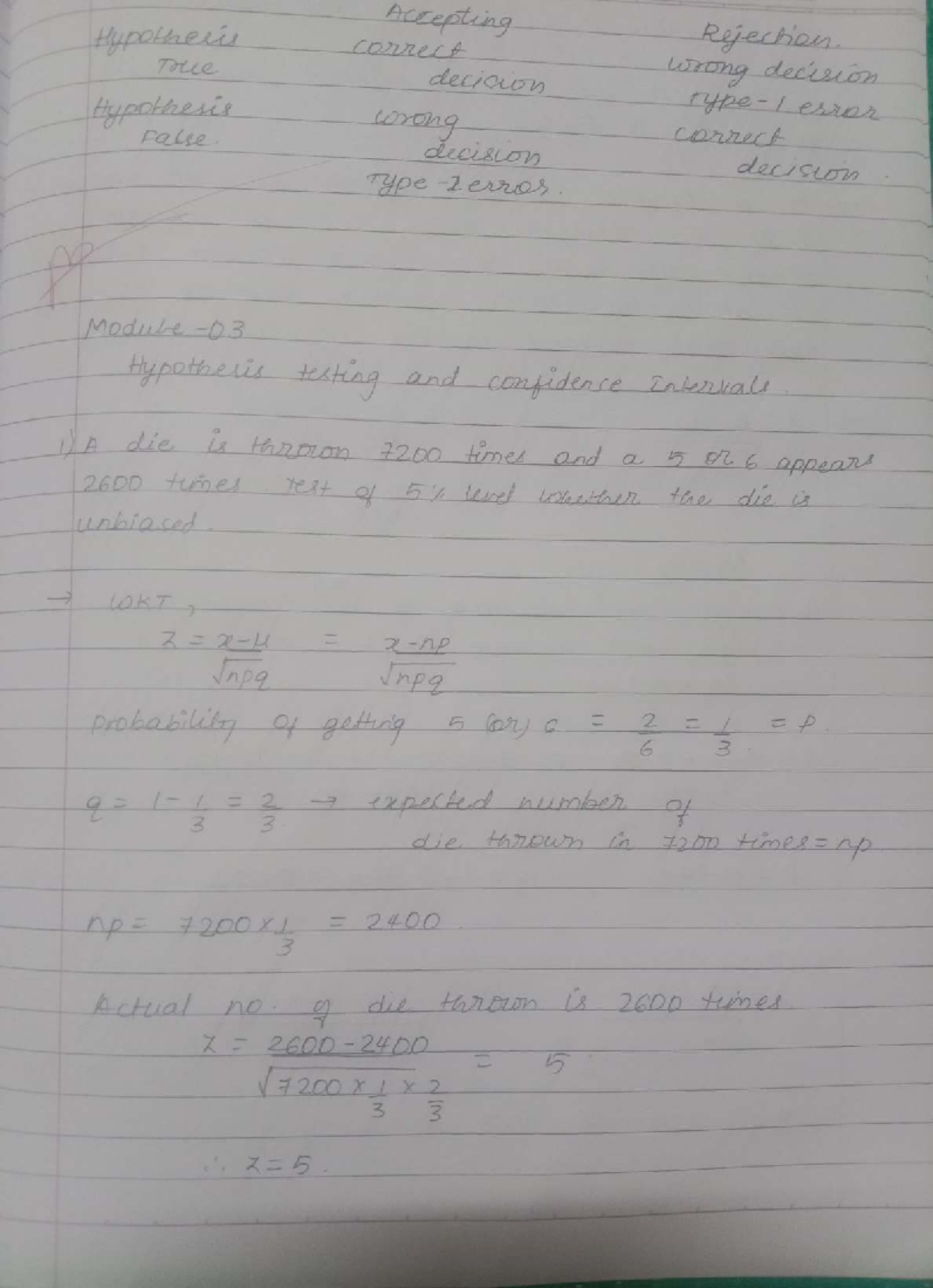 Math 3rd Sem VTU Module 3-4: Hypothesis Testing & Confidence Intervals ...