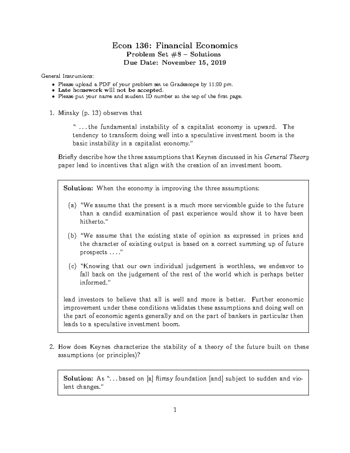 Problem Set 8 Fall 2019 Solutions - Econ 136: Financial Economics ...