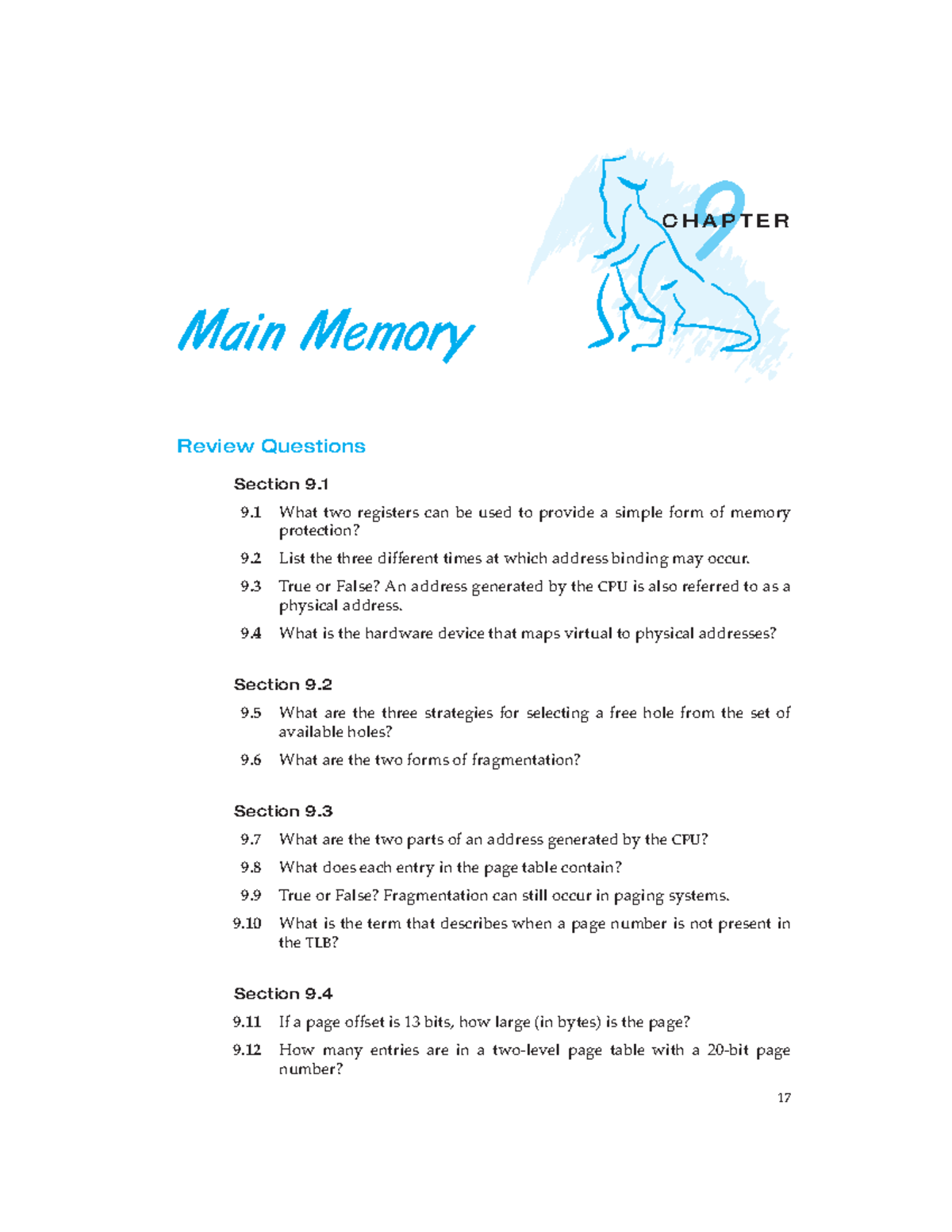 9-rev - Review questions for chapter 9 - 9 C H A P T E R Main Memory ...