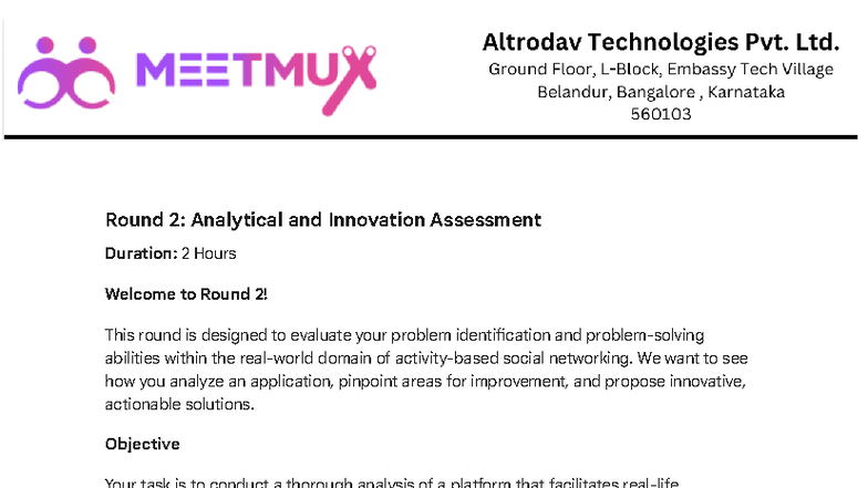 Round 2: Final Assessment on Analytical & Innovation Skills - Studocu